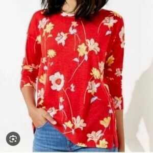 Loft Light Weight Floral Orange Red Sweater Womens Size S